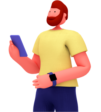 Señor de dibujo con un móvil en la mano